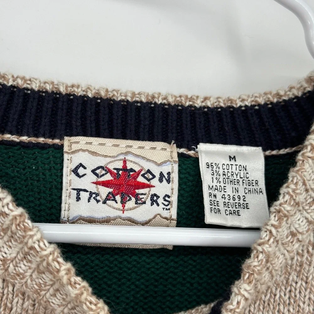 Vintage 90s Cotton Traders Golf Intarsia Argyle Grandpa Sweater Green Mens M